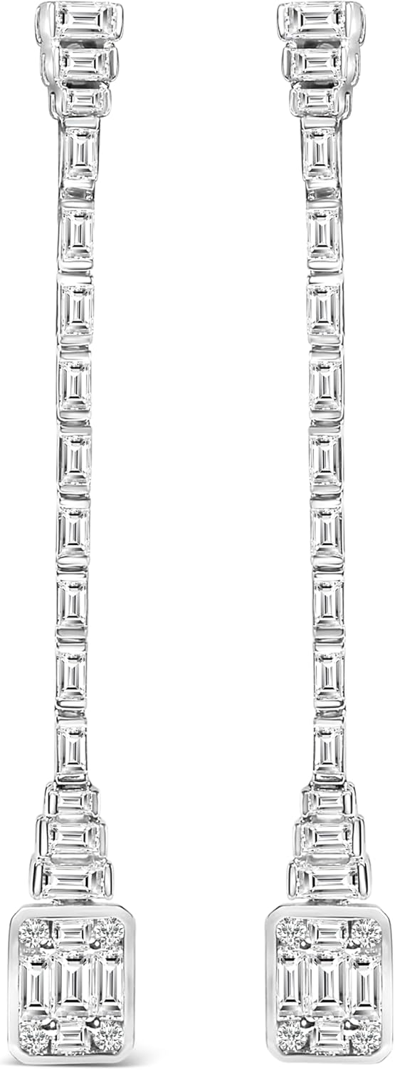 14K White Gold 1 12 Cttw Baguette Diamond Composite Mosaic 2 Inch Drop Earrings E F Color VS1 VS2 Clarity