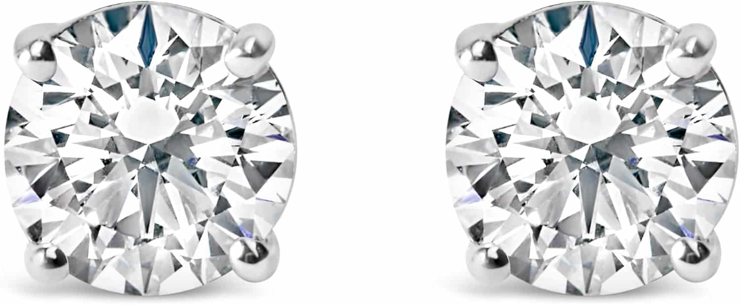 IGI Certified 14K White Gold 10 Cttw 4 Prong Set Brilliant Round Cut Solitaire Diamond Push Back Stud Earrings E F Color I1 I2 Clarity
