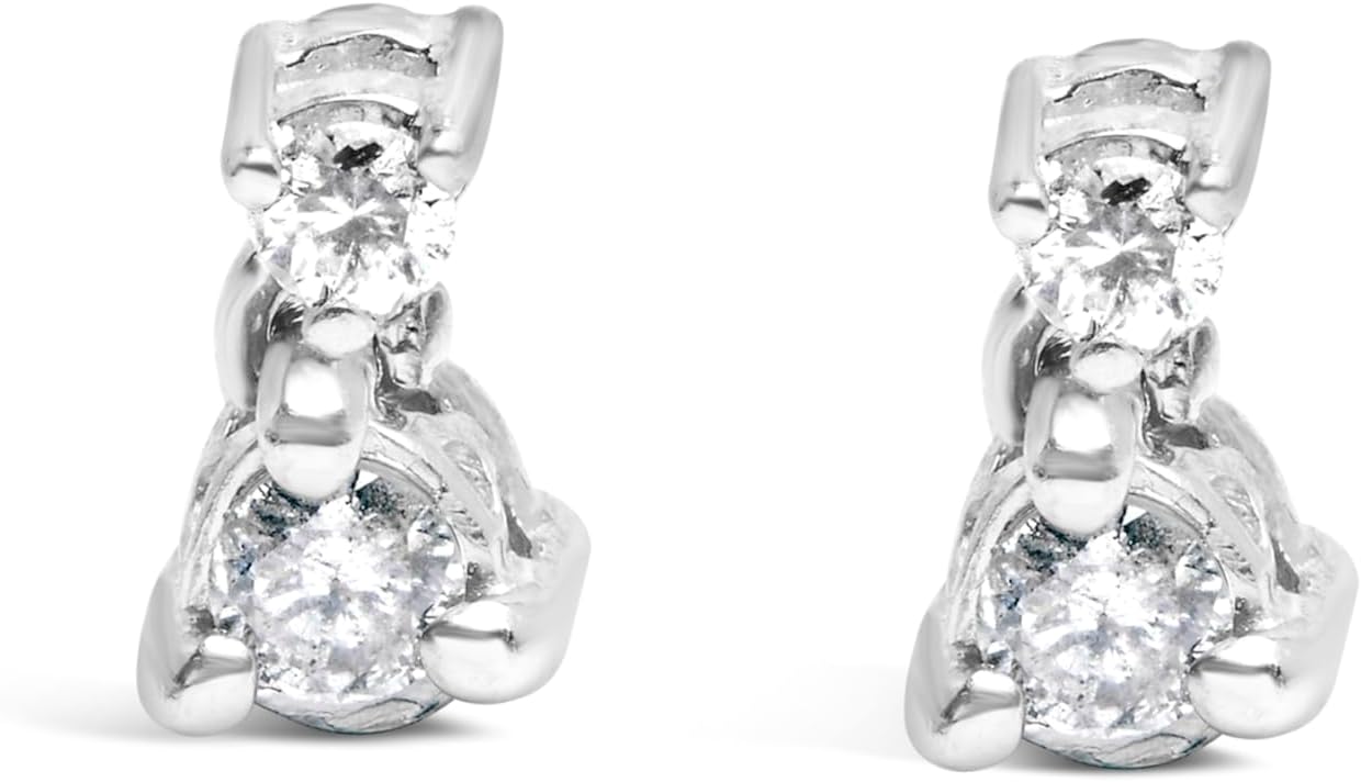 14K White Gold 14 Cttw Double Diamond Drop and Dangle Stud Earrings H I Color SI1 SI2 Clarity