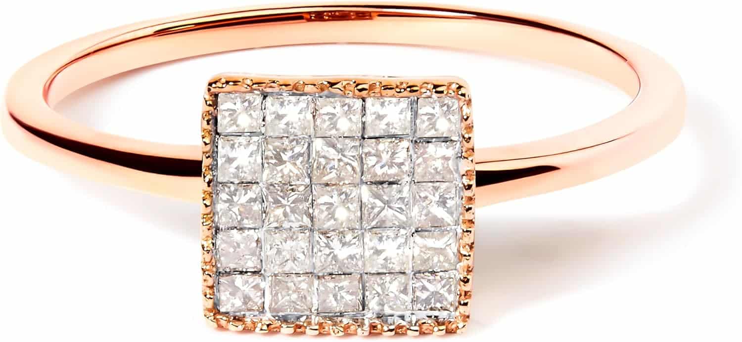 10K Rose Gold 13 Cttw Invisible Set Princess Cut Diamond Composite Square Shape Ring H I Color I1 I2 Clarity