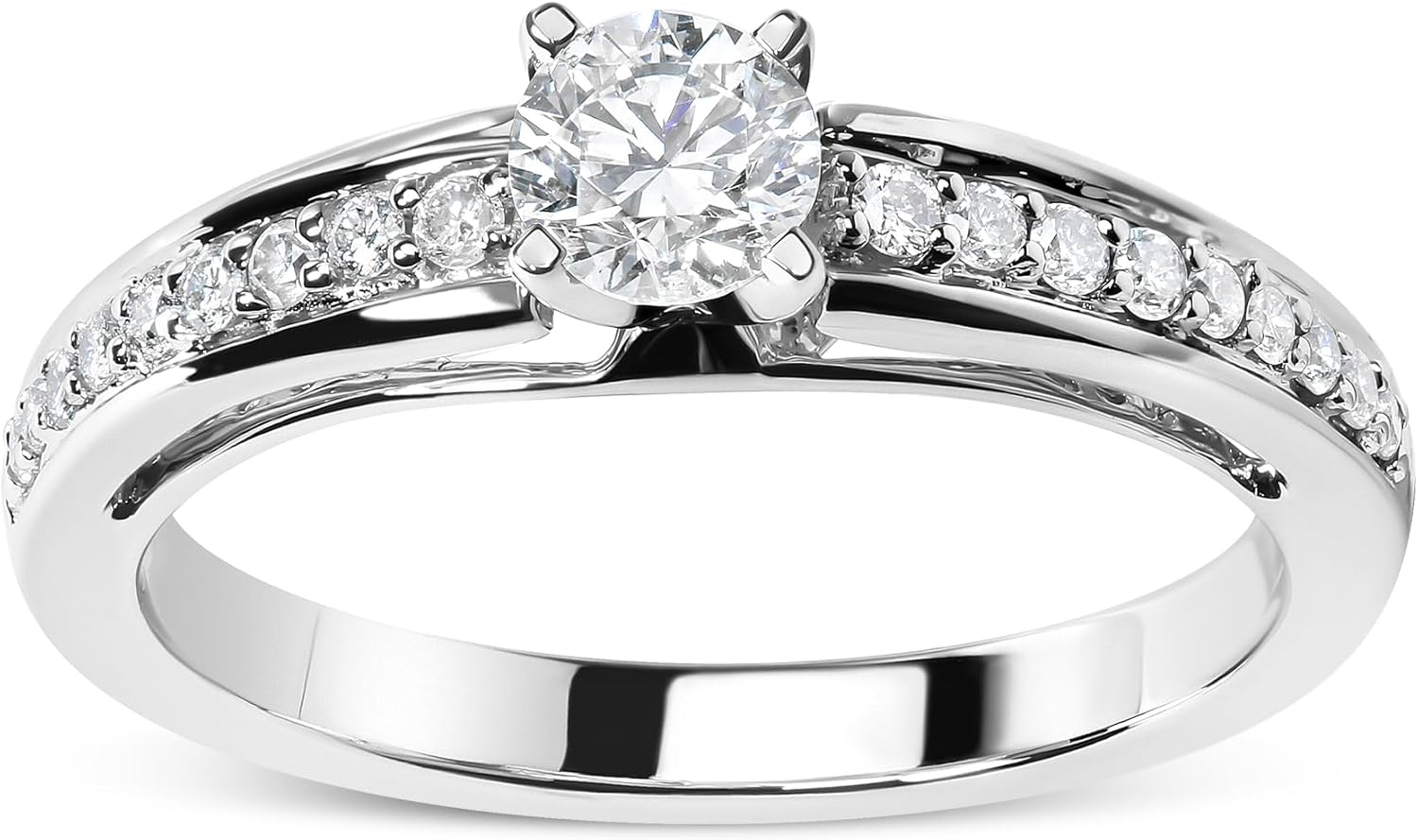 14K White Gold 12 Cttw Diamond Solitaire Pave Set Engagement Ring G H Color VS2 SI1 Clarity   Size 7