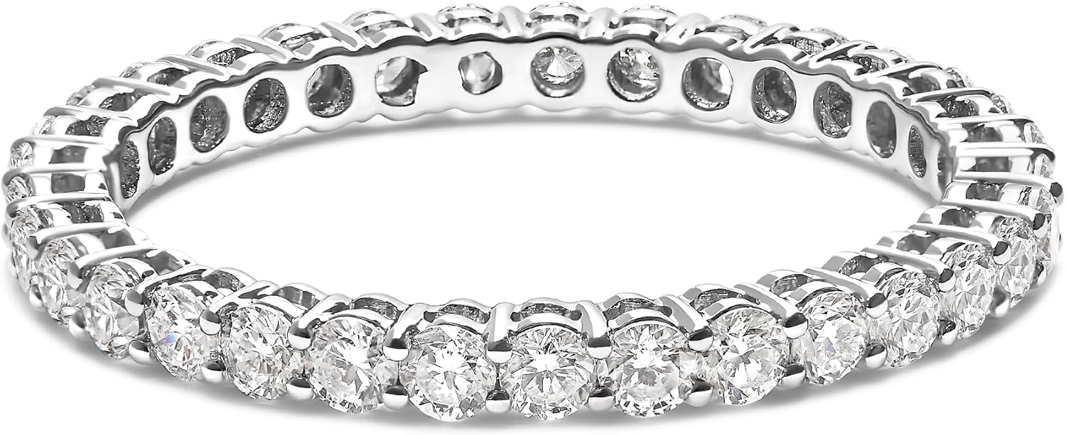 14K White Gold 100 Cttw Lab Grown Diamond Shared Prong Set Eternity Band Ring F G Color VS1 VS2