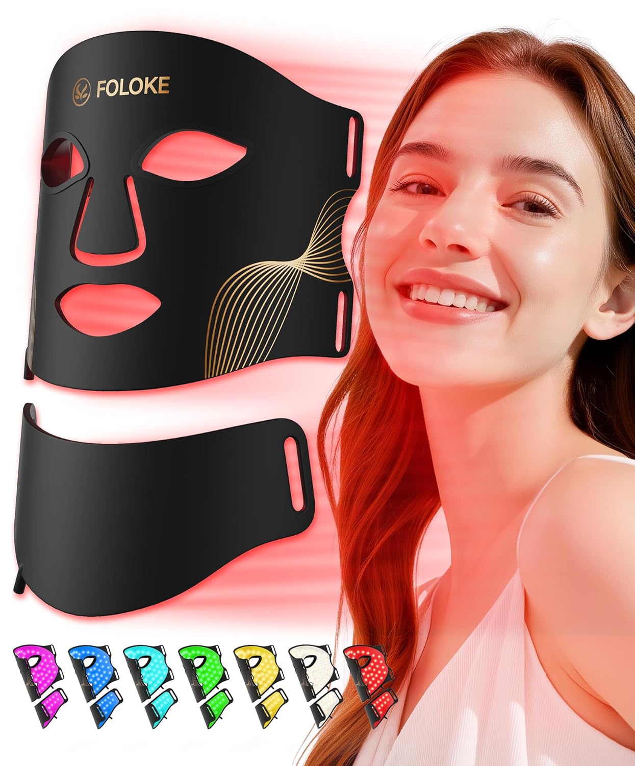 FOLOKE LED Light Therapy Mask Skin Care  LEDs face mask & neck mask Red - Wavelength for Home Use,  Advanced Skincare Made Easy (Licorice)