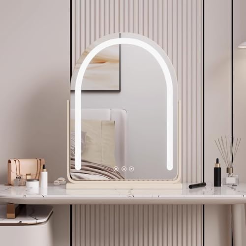 Arched Desktop Vanity Mirror 360 Rotation Dressing Table Mirror with 3 Color Dimmable, Touch Switch Control(38.5 * 59cm)