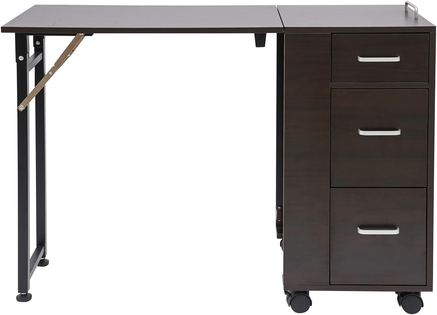 Professional Manicure Table with Wheels, 3 Storage Drawers & Foldable Desktop - Heavy Duty Nail Salon Desk for Beauty Spa, Mobile Rolling Makeup Station (Brown)
