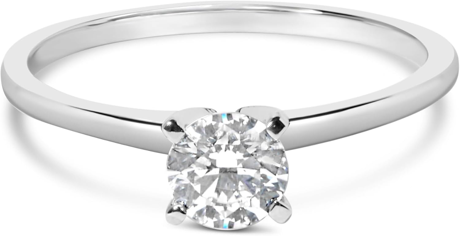 14K White Gold 12 Cttw Round Lab Grown Diamond 4 Prong Solitaire Engagement Ring F G Color VS2 SI1 Clarity