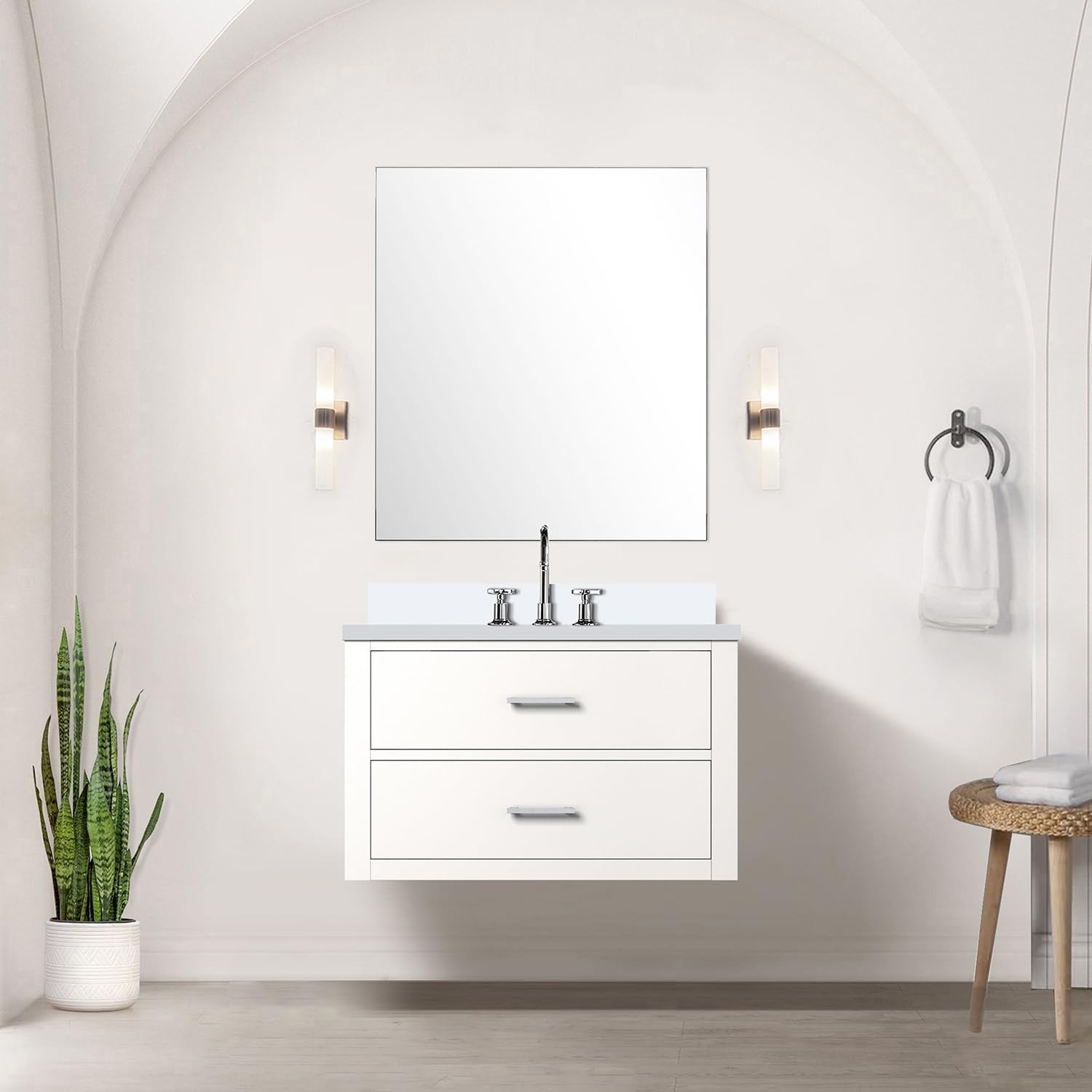 LAKE LIFE Elegant White Single Bath Vanity for Beauty, Solid Wood Frame with White Top, Your Bathroom Space