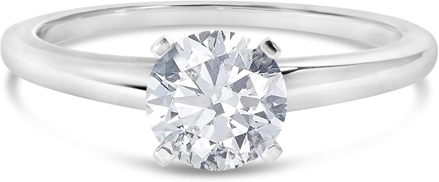 14K White Gold 10 Cttw Round Lab Grown Diamond 4 Prong Solitaire Engagement Ring F G Color VS2 SI1 Clarity