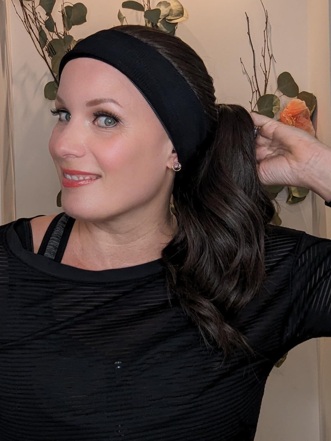 Headband Wigs for White Women  Fully Hand Tied Easy Ponytail Wig Swim  Sport Wig for Active Lifestyles Low to Medium Density Heat Friendly Synthetic Dark Brown Average | 2055 22 Inches