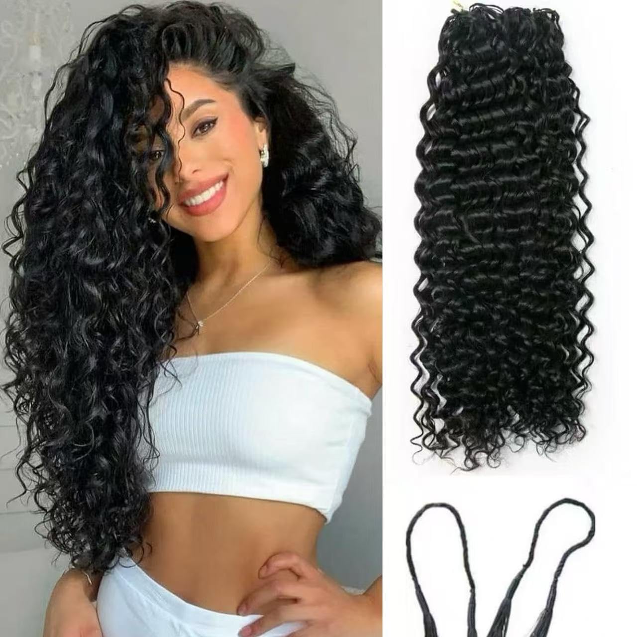 100% Human Hair Knotless Pre-Separated Crochet Hair Extensions Feather Hair Water Wave Feather Line Hair Extensions Natural Color 20inch 200strands 240g