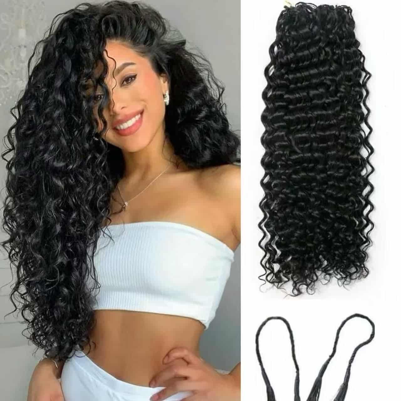 100% Human Hair Knotless Pre-Separated Crochet Hair Extensions Feather Hair Water Wave Feather Line Hair Extensions Natural Color 18inch 200strands 240g