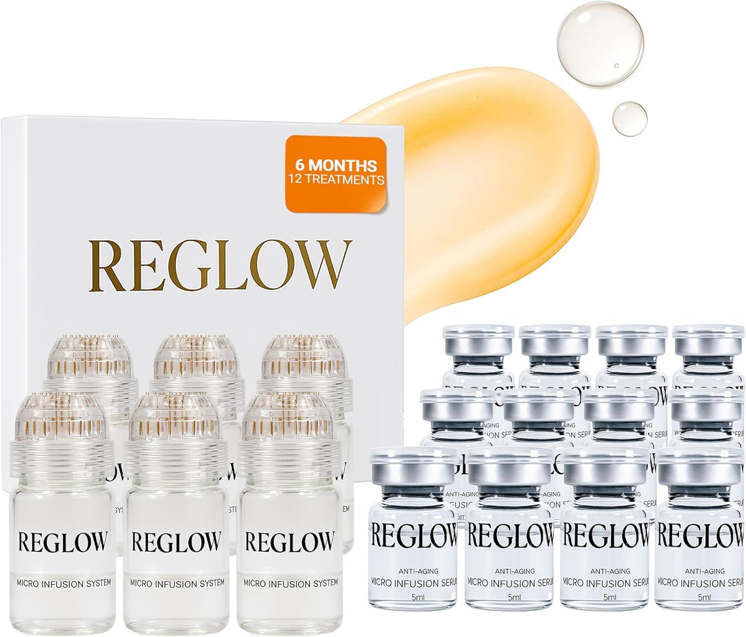 ReGlow Micro Infusion System for Face  300 Deeper Absorption with 24K Gold Microneedling Tool + Serum 6 Months  Firmer Radiant Skin at Home Treatment with Collagen Peptides  Hyaluronic Acid